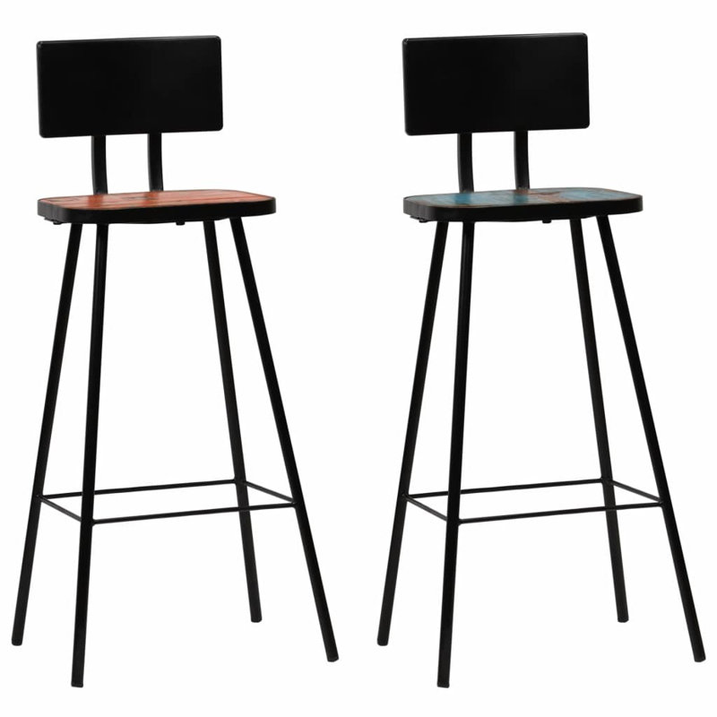 Esmeralda Bar Stools Solid Reclaimed Wood, Black/Skyblue