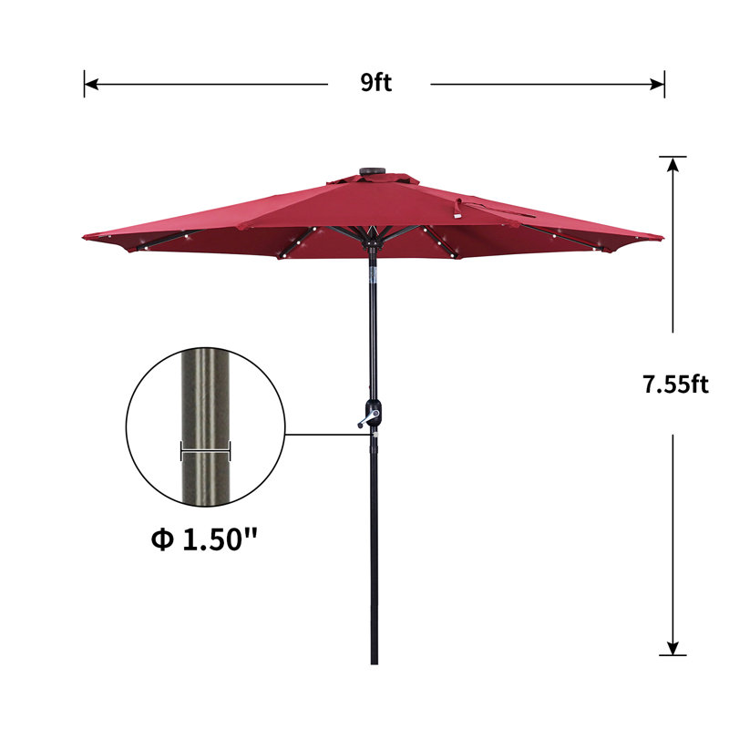  Parasol de marché 9 pi, Rouge, H 90,6 po x l 108 po x P 108 po