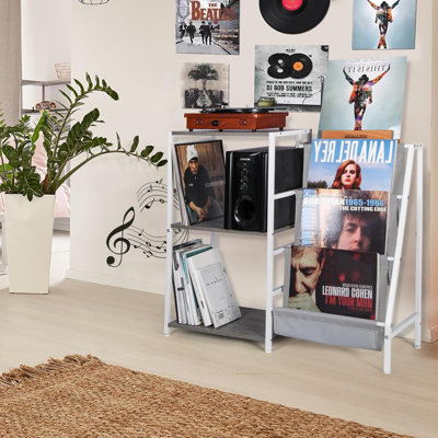 Support à 3 niveaux pour tourne-disque avec présentoir et tablette de rangement latérale, armoire de rangement multifonctionnelle pour tourne-disque et organisation multimédia