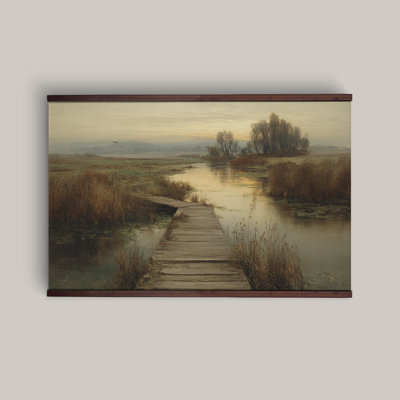 Rustic Lake Dock Landscape Wall Tapestry Nature Marsh Canvas Wall Art Farmhouse Decor