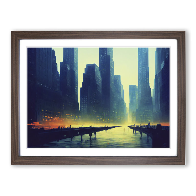 New York Skyline Concept 1 Piece Single Picture Frame Wall Art, 46cm H x 64cm W, Brown