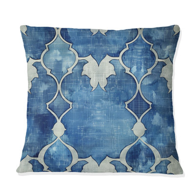 Coussin décoratif moderne bleu à motif quadrilobe en V