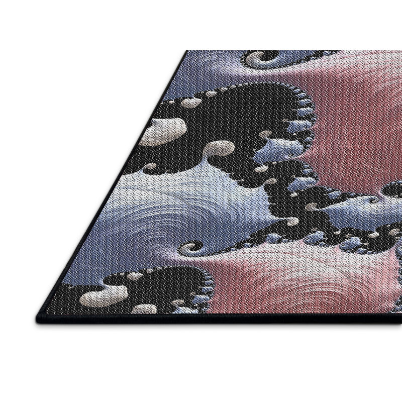 Tapis bleu/rose à motifs, Rectangle 8 pi x 10 pi