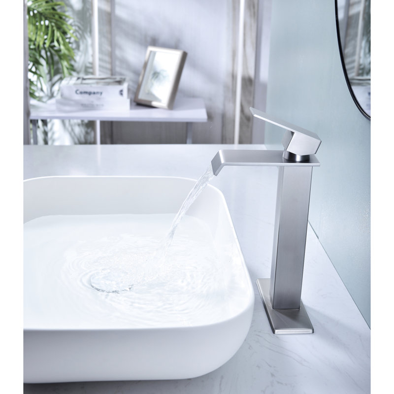 Bathroom Faucet With Waterfall Spout, Brushed Nickel, & Approved, 1.2 Gpm Aerator, Long-Term Durability Long-Lasting Design