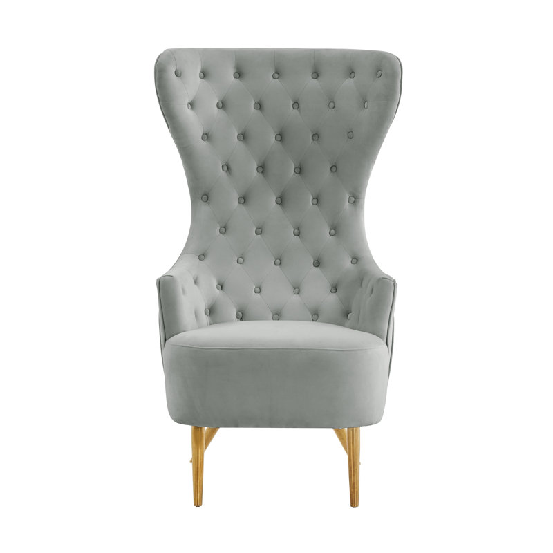 Velvet Wingback Chair, Grey