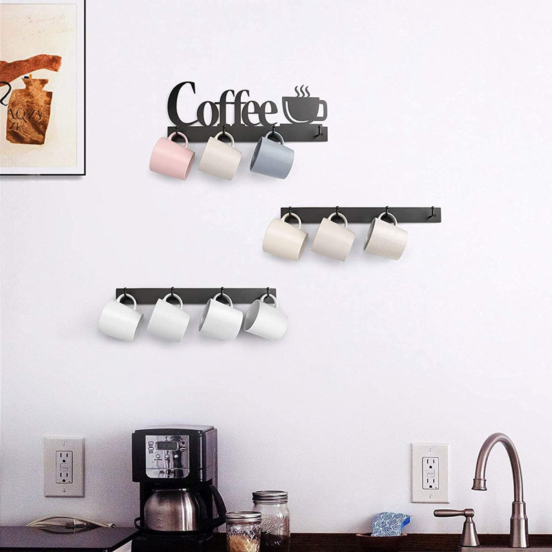 Support mural pour tasse à café, porte-tasse à café avec 12 crochets | Enseigne de café en métal, présentoir à tasses peu encombrant