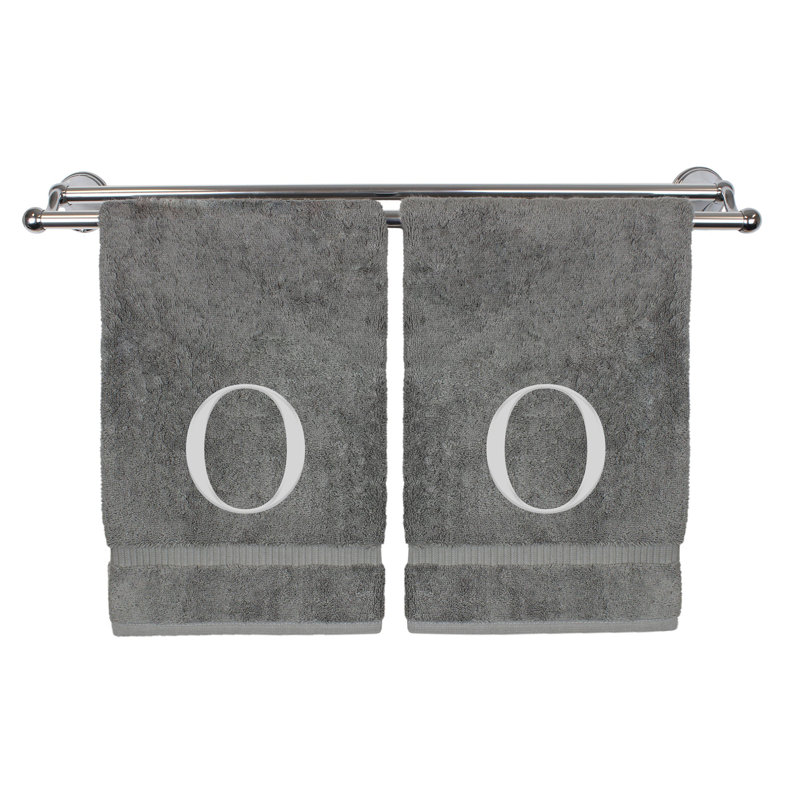Essuie-mains monogrammés - ensemble de 2 - lettre bloc, O, Gris / Argent