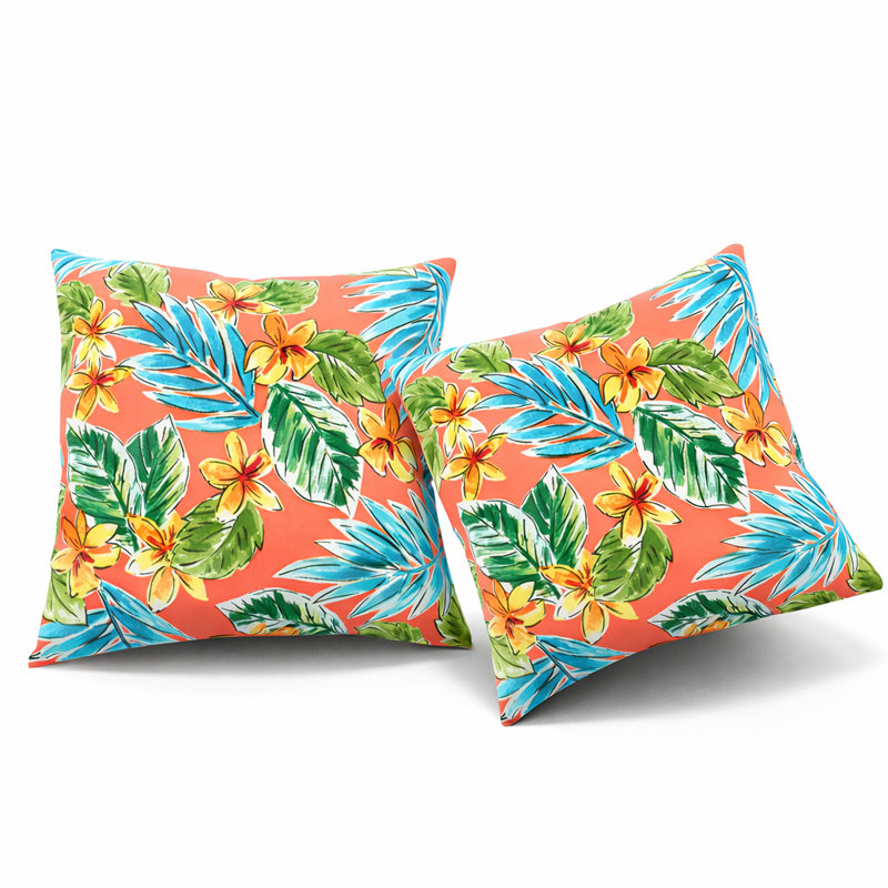 Ensemble de 2 coussins d'extérieur 18 po x 18 po, Motif floral rose