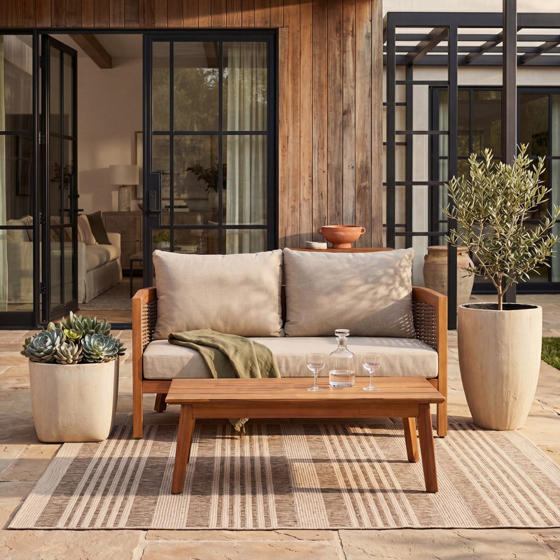 Banc de patio + table Daun, Natural