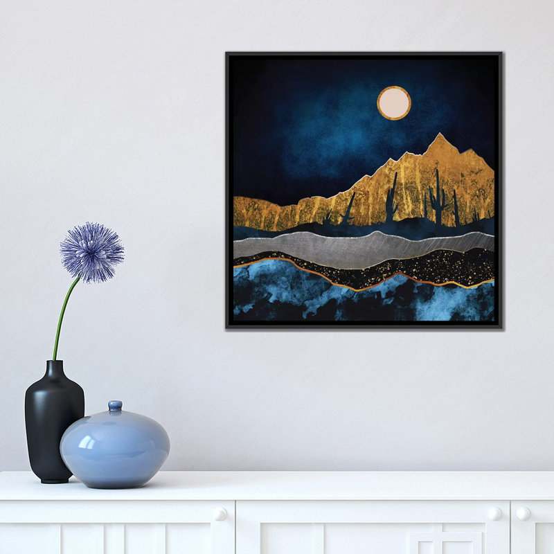 Désert de minuit, H 18 po x l 18 po x P 1,5 po, Toile avec cadre noir, Pas de tapis