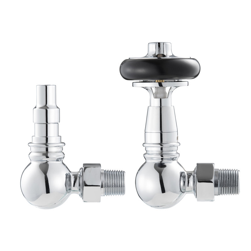 Abbate Heating Corner Thermostatic Radiator Valve with Wheel Head & Lockshield, Chrome