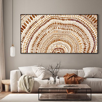 Très grande reproduction d'art sur toile - Motif à pois terreux, aquarelle, motif géométrique pour le salon ou la chambre à coucher - «Assemblage requis du cadre (cadre non fini)»