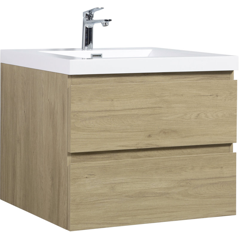 Meuble-lavabo mural peu encombrant avec lavabo élégant et rangement spacieux, Chêne