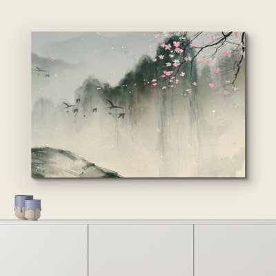 Chinoiserie " Spring Mountains With Birds And Cherry Blossom "