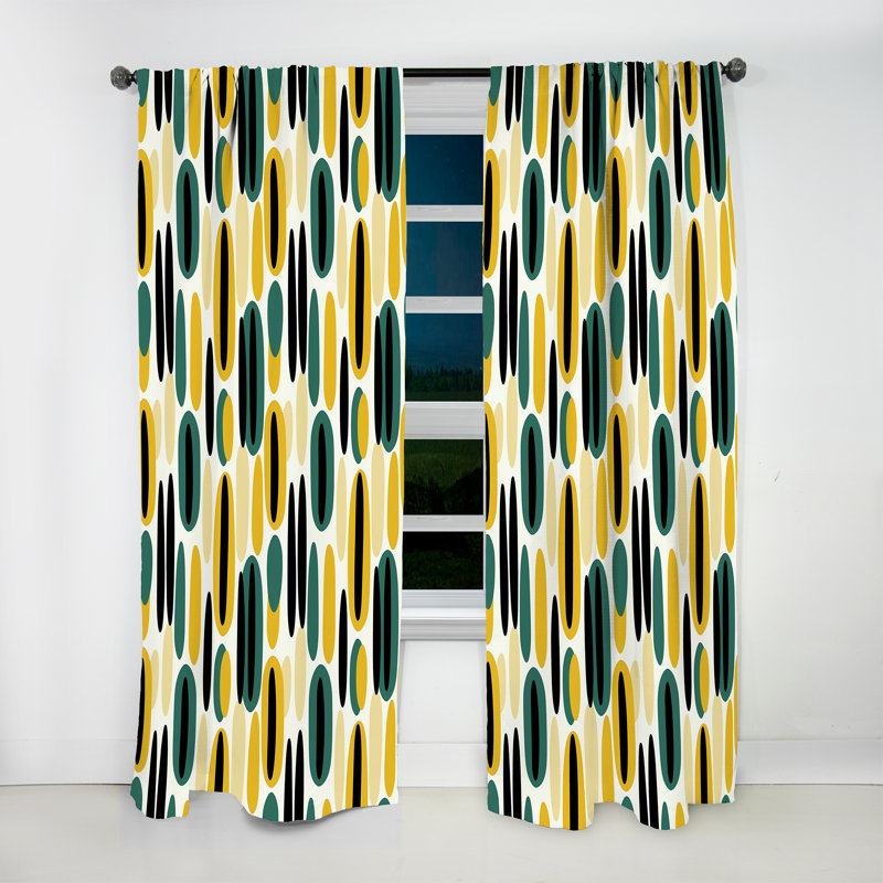 Rideau obscurcissant rayé jaune et vert - 1 panneau, L 52 po x L 84 po