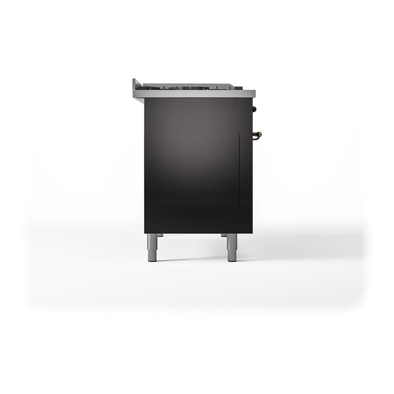 ILVE Nostalgie II Noblesse 48 in Dual Fuel Range, 8 Burner, Griddle, Liquid Propane, Glossy Black/Burnished
