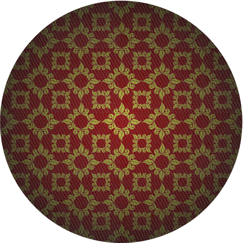 Tapis rouge/noir/jaune tissé à la machine, Rond 5 pi