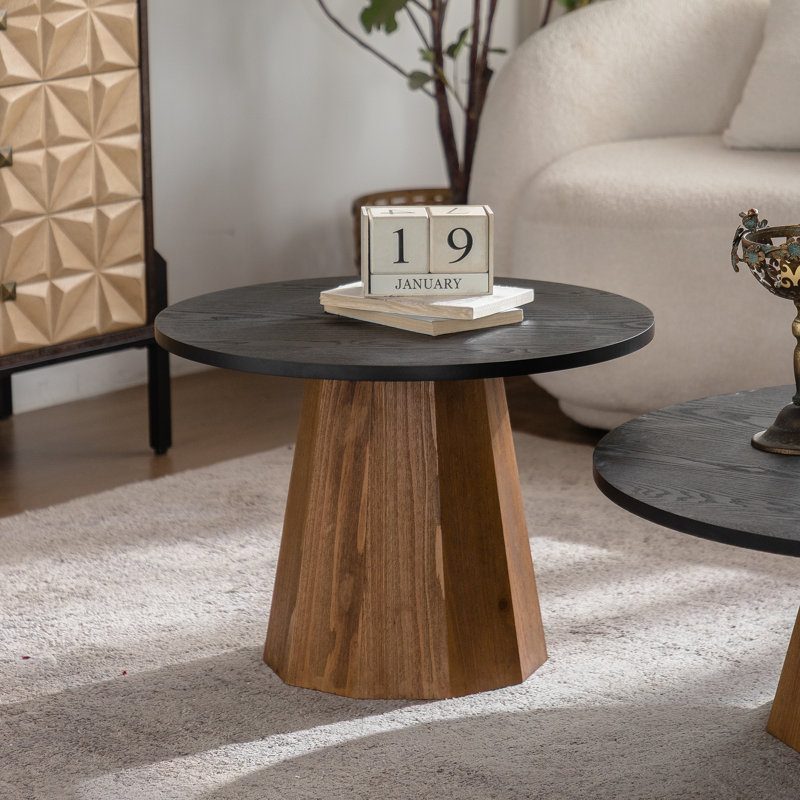 Table basse robuste en bois à piédestal rond, facile à assembler pour les salons modernes