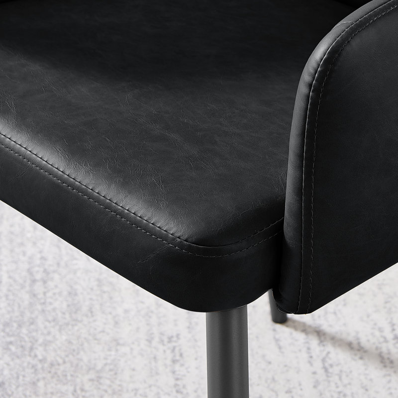 Cleother Faux Leather Dining Chairs -Bucket Tub Seat with Tapered Metal Legs and Vertical Stitching, Black