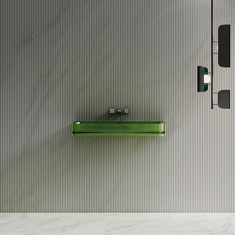Lavabo de salle de bain mural cannelé en résine 29,5 x 18 po MonBlari, L 29,53 po x l 18,11 po x H 4,72 po, Vert