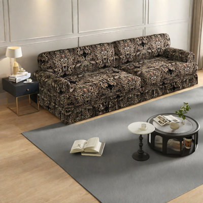 Luxurious Black Floral Sofas, Oxford Fabric With Rolled Arms For Modern Home