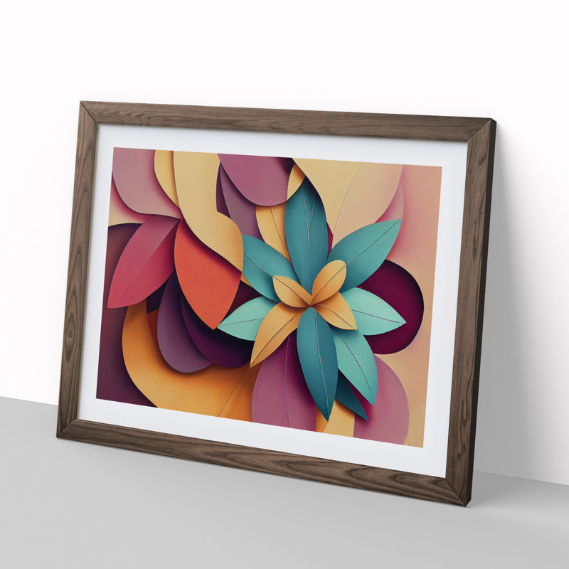 XH1022-1005X Attractive Abstract Flowers - Single Picture Frame Print, 34cm H x 46cm W x 2cm D, Walnut