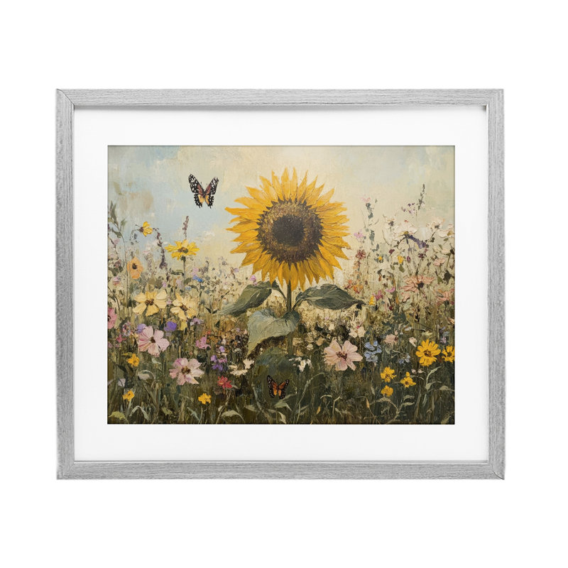 «Sunflower Wonder Summer Meadow», reproduction encadrée sous verre, conception de Petal Prints Design, H 13 po x l 16 po