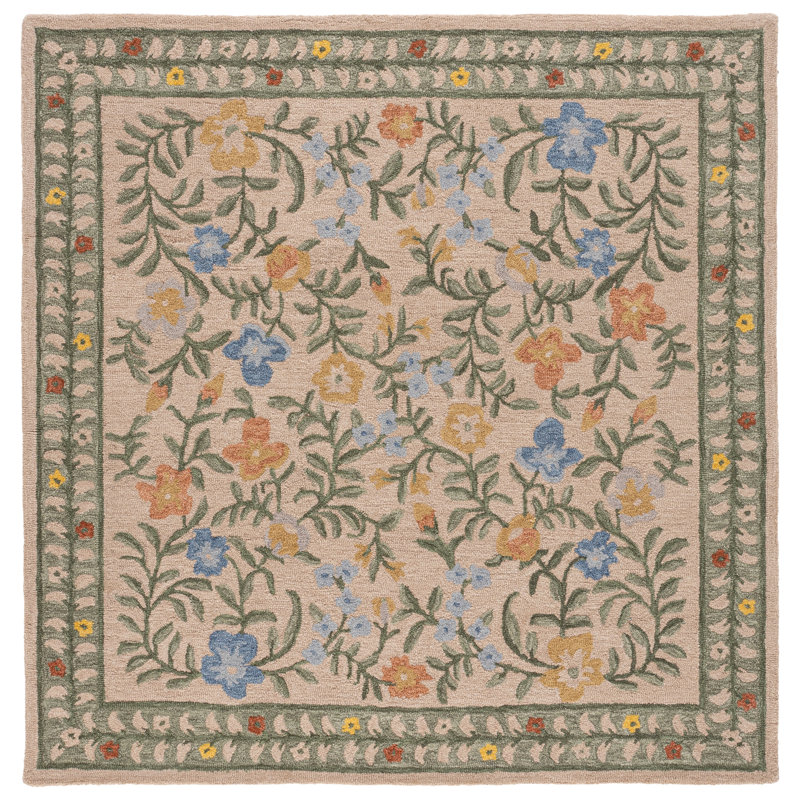 Martha Stewart 3856 Hand Tufted 85% Wool; 15% Cotton Floral Rug, Square 6'