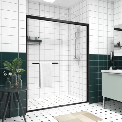 Double Sliding Shower Enclosure With Thickened Aluminium Frame, 6Mm Tempered Glass, Waterproof Design, - Rust Handle For Bathroom