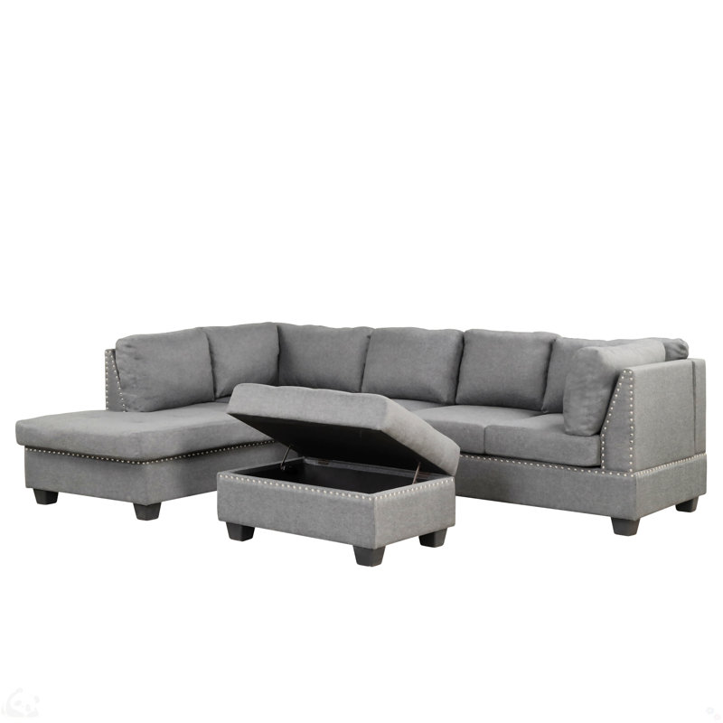 Canapé modulaire réversible de 105 po avec repose-pieds Agurtzane, Lin gris