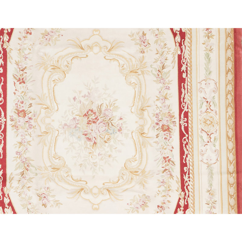 Hand-Knotted High-Quality Ivory and Red Area Rug