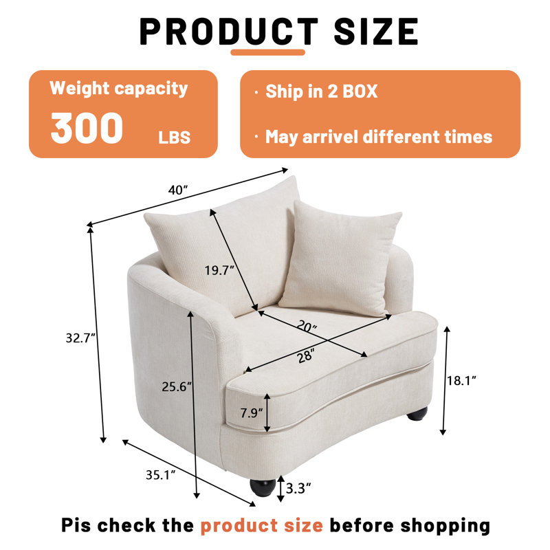 Canapé en chenille de 40 po avec pieds en bois massif, Beige