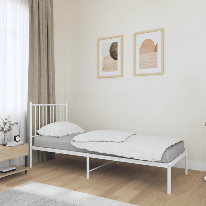 Metal Bed Frame with Headboard White, 80 x 200cm