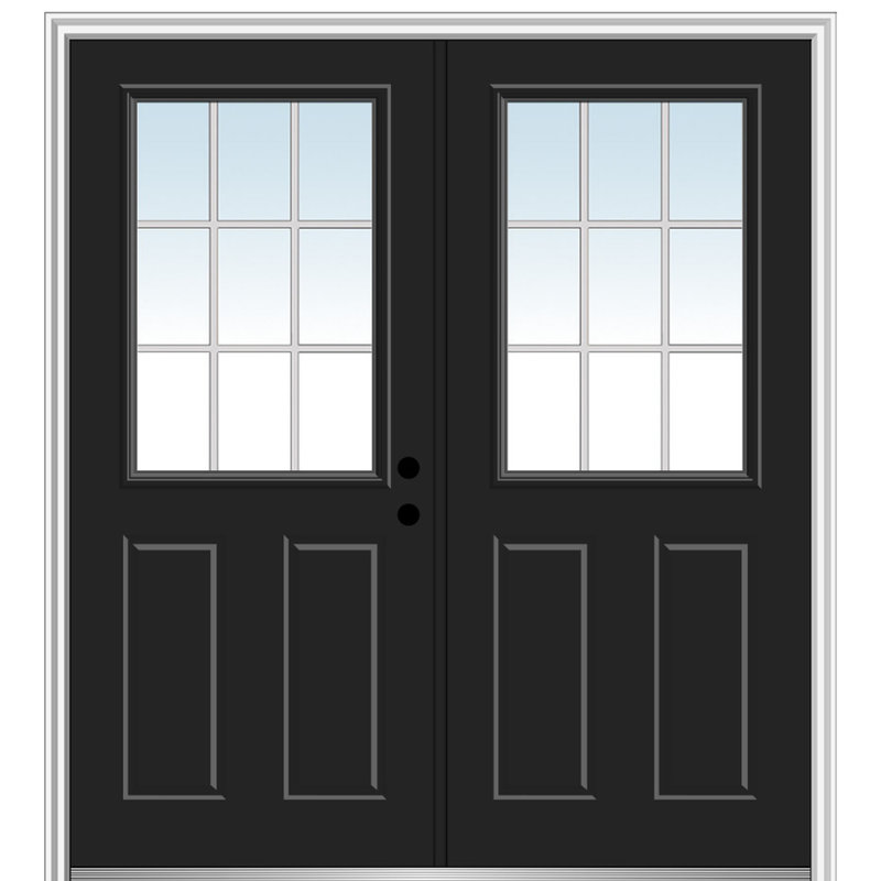Portes d'entrée intérieures pré-montées en fibre de verre apprêtée avec grilles internes, S'ouvre à gauche vers l'intérieur
