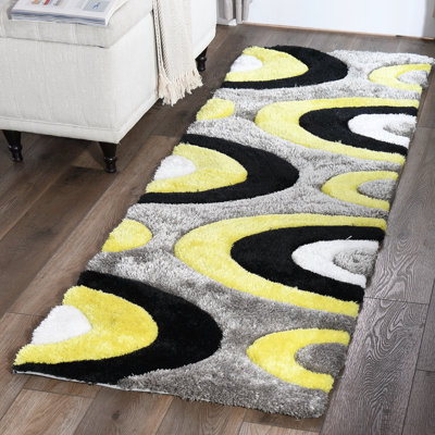 Tapis jaune / noir / gris à poils longs Thionville