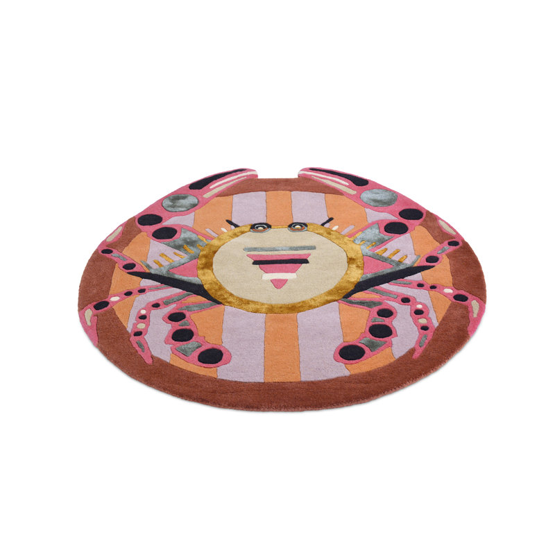 Hand Tufted Abstract Area Rug in Brown/Orange/Pink, Round 6'7"