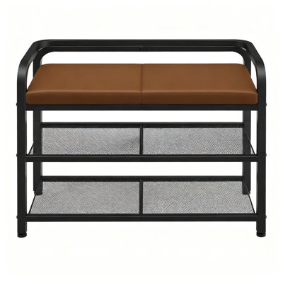 Shoe Bench With Backrest, Entryway Bench, (Brown + Black)