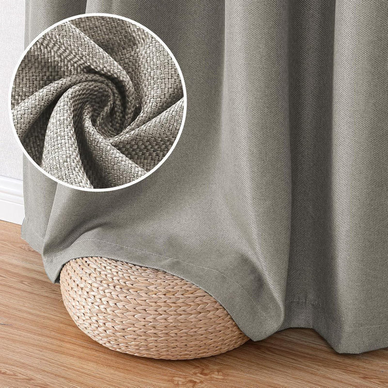 Blackout Linen Curtains 2 Panels Thick Light Blocking Curtain Thermal Insulated Window Drapes for Bedroom Rustic Farmhouse Curtains for Living Room