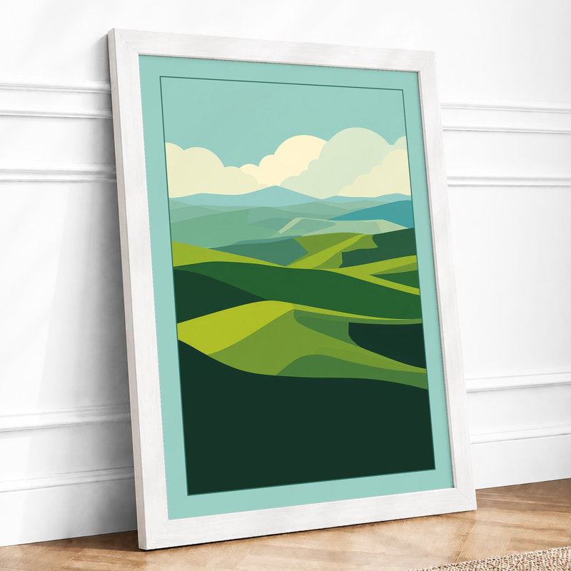 Layered Mountain Vista Modern - Framed Print, A4 - 29.7 x 21.0 cm, White