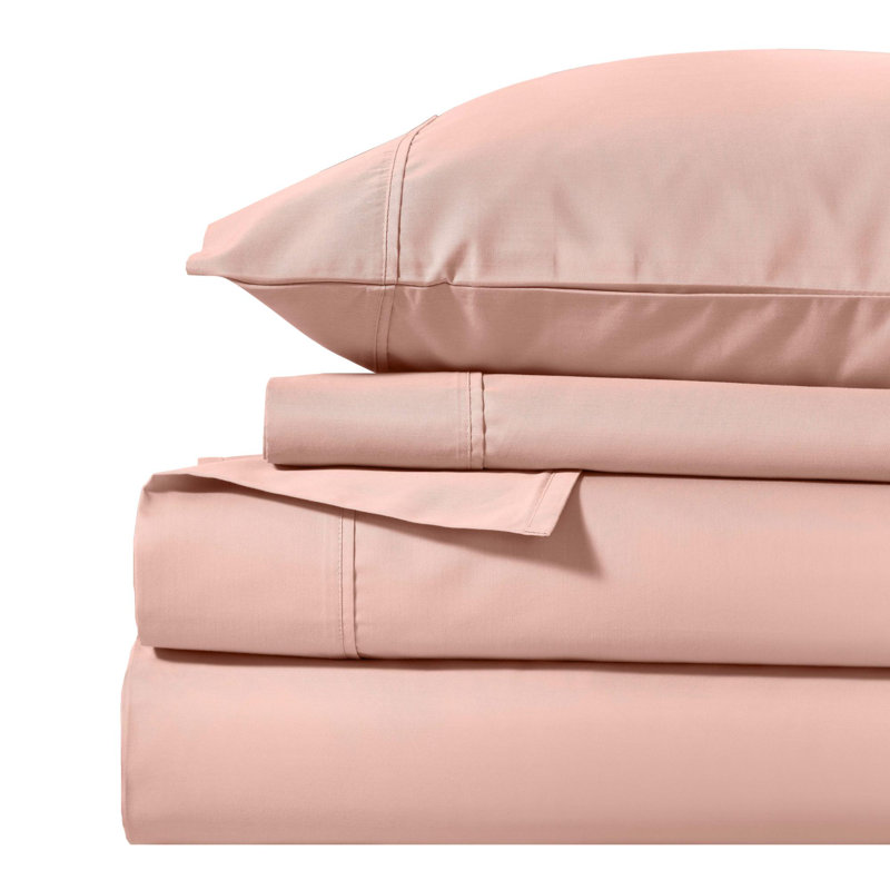 Superior 1000 Thread Count Solid Deep Pocket Cotton Blend Bed Sheet Set, Full Sheet 4Pc Set, Blush