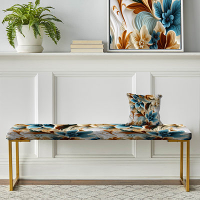Rustic Paisley Gold Turquoise Gardens II - Banc rembourré floral doré