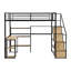 Lit mezzanine en métal avec escalier, bureau intégré et tablettes