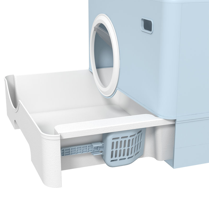 PP Enclosed Cat Litter Box with Scoop, Blue