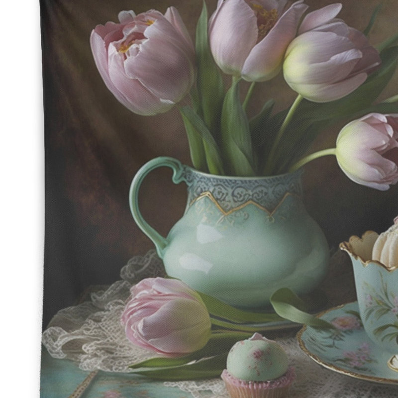 Tapisserie murale florale «Tulipes roses en fleurs» à l'intérieur du roccoco IV, H 32 po x l 39 po