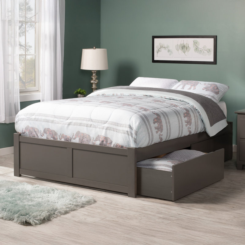 Avdain Platform Storage Bed, Solid Wood, Gray, King