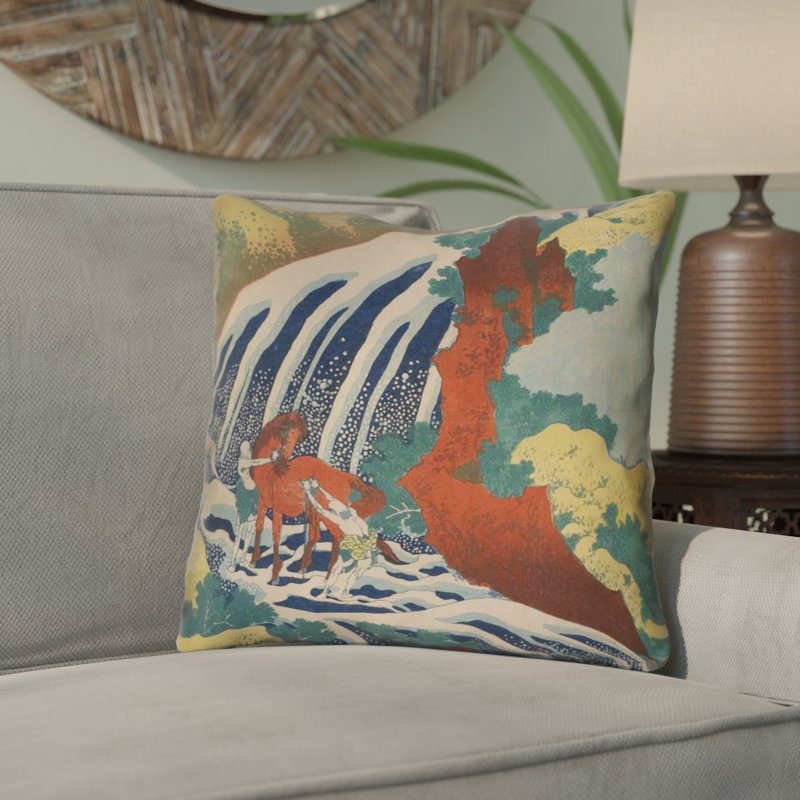 Coussin décoratif d’intérieur cheval et chutes d’eau Montreal, 14 po x 14 po