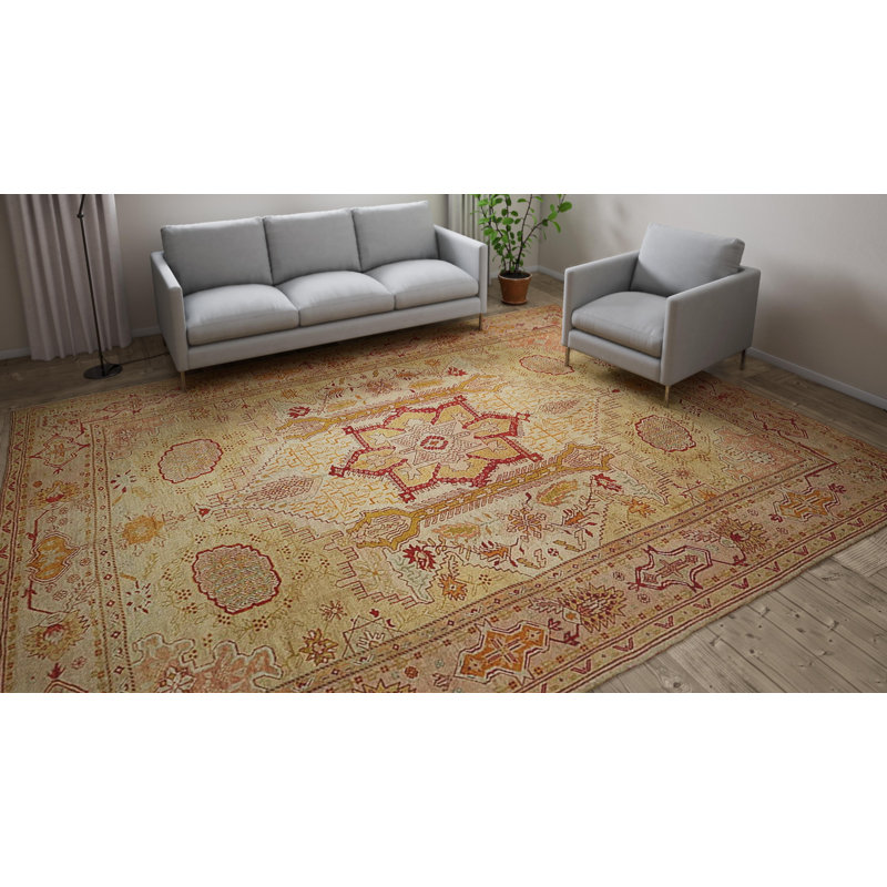 Beige Vintage Turkish Oushak Wool Rug - 10'3" x 13'1"