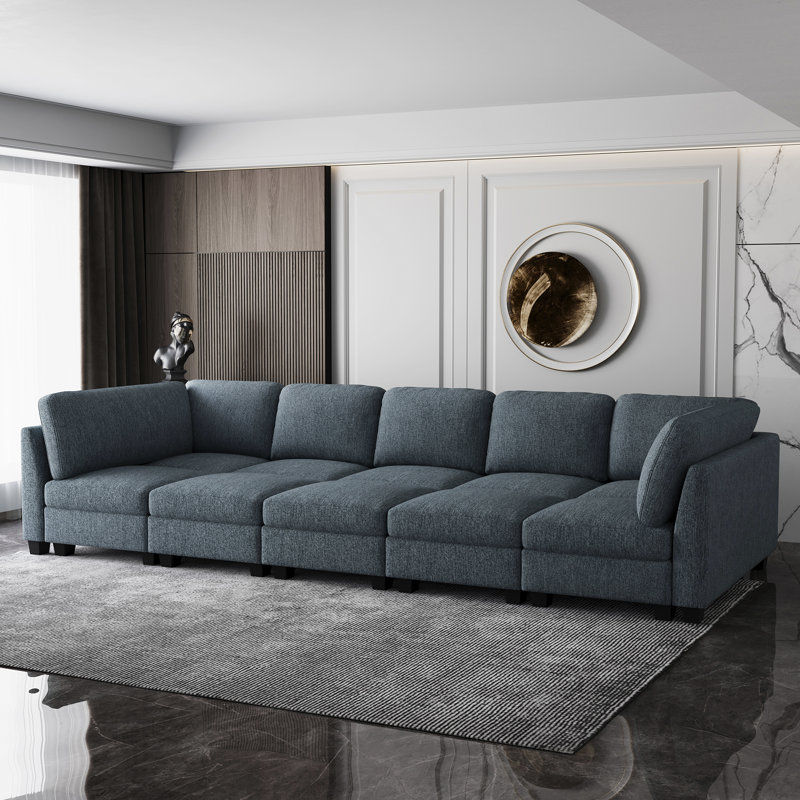 Canapé-lit modulaire 5 places, canapé-lit rembourré Frostvelvet, Mélange de polyester bleu