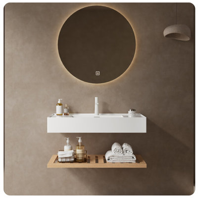 Meuble-lavabo de 36 po avec lavabo vasque, lavabo mural intégré en acrylique rectangulaire blanc flottant