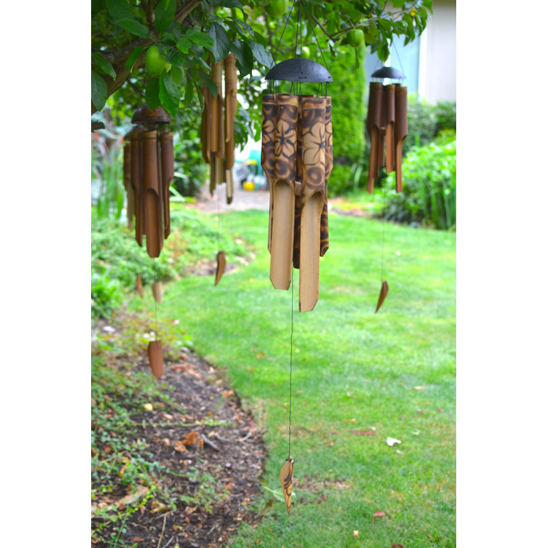 Large Natural Burnt Bamboo Wind Chime with Coconut Top